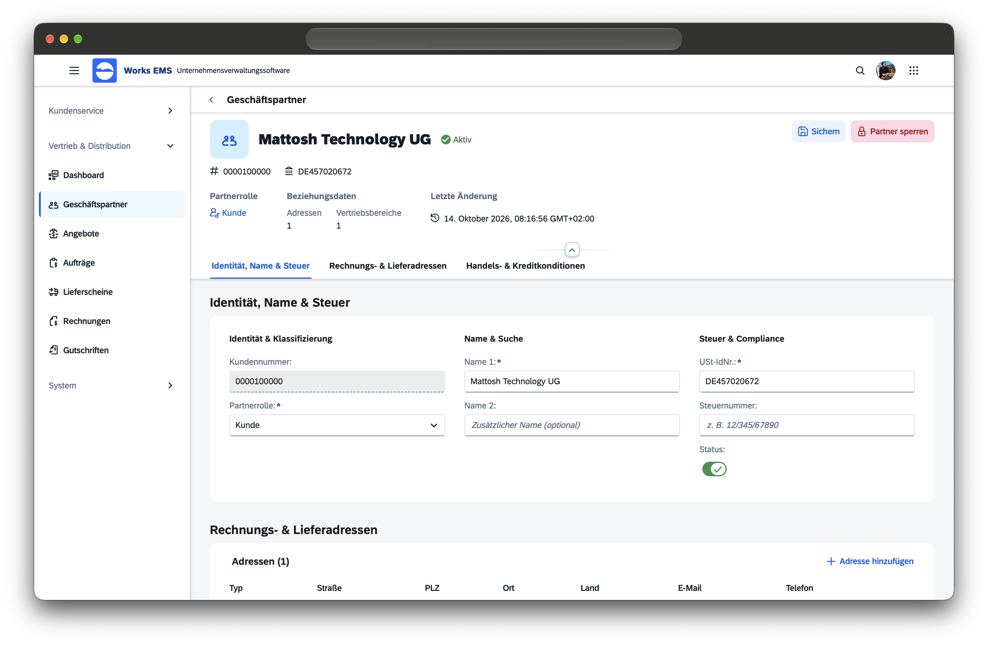 Screenshot Mattosh Works EMS for Business Partners